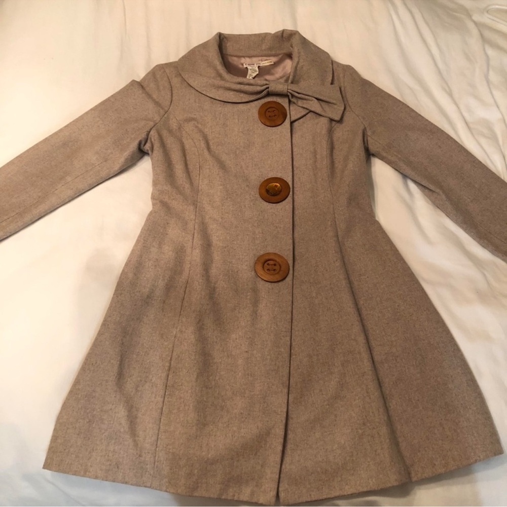 Y Apparel USA Women’s Tan Linen Soft Tweed Peacoat - Large